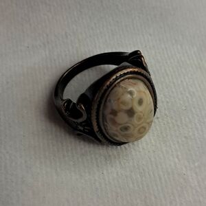 Natural Crinoid Fossil Jasper Ring in Solid Copper